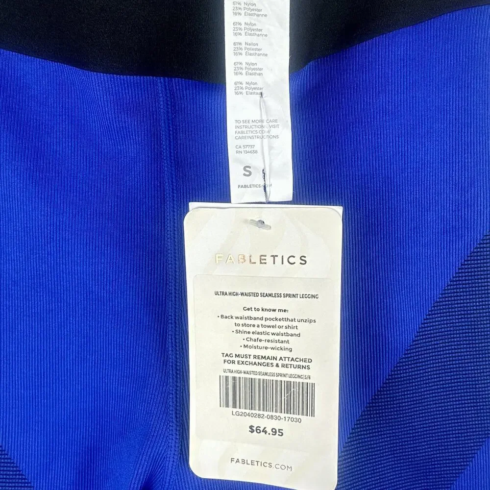 FABLETICS Rhythm Ultra High Waisted Seamless Sprint Leggings Cobalt Blue Small - Picture 6 of 6